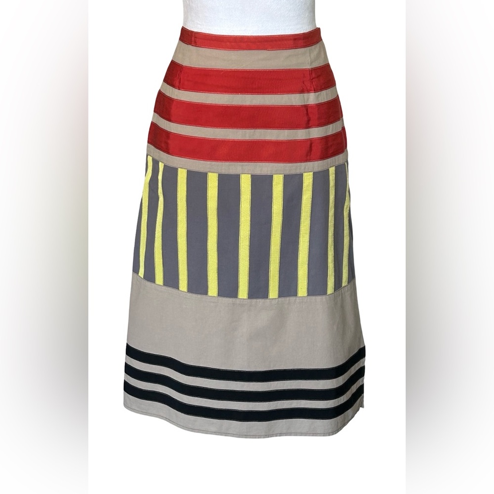 Neeah by D.A.R. Striped Midi Skirt Multicolor Cotton Size M Modest Art Boho - Picture 3 of 11